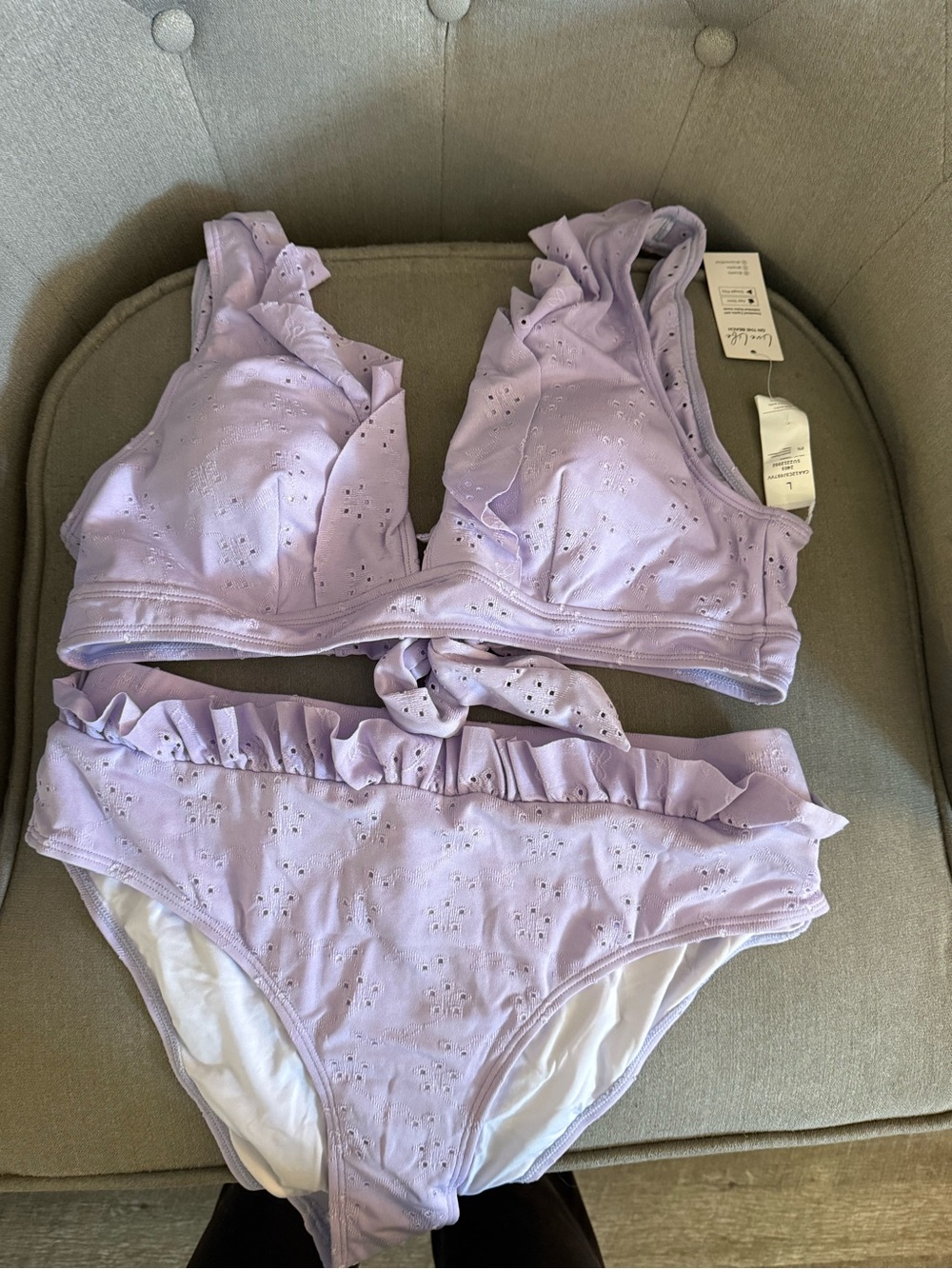 Cupshe Lavender Ruffle Eyelet Swim Bra & Brief Set